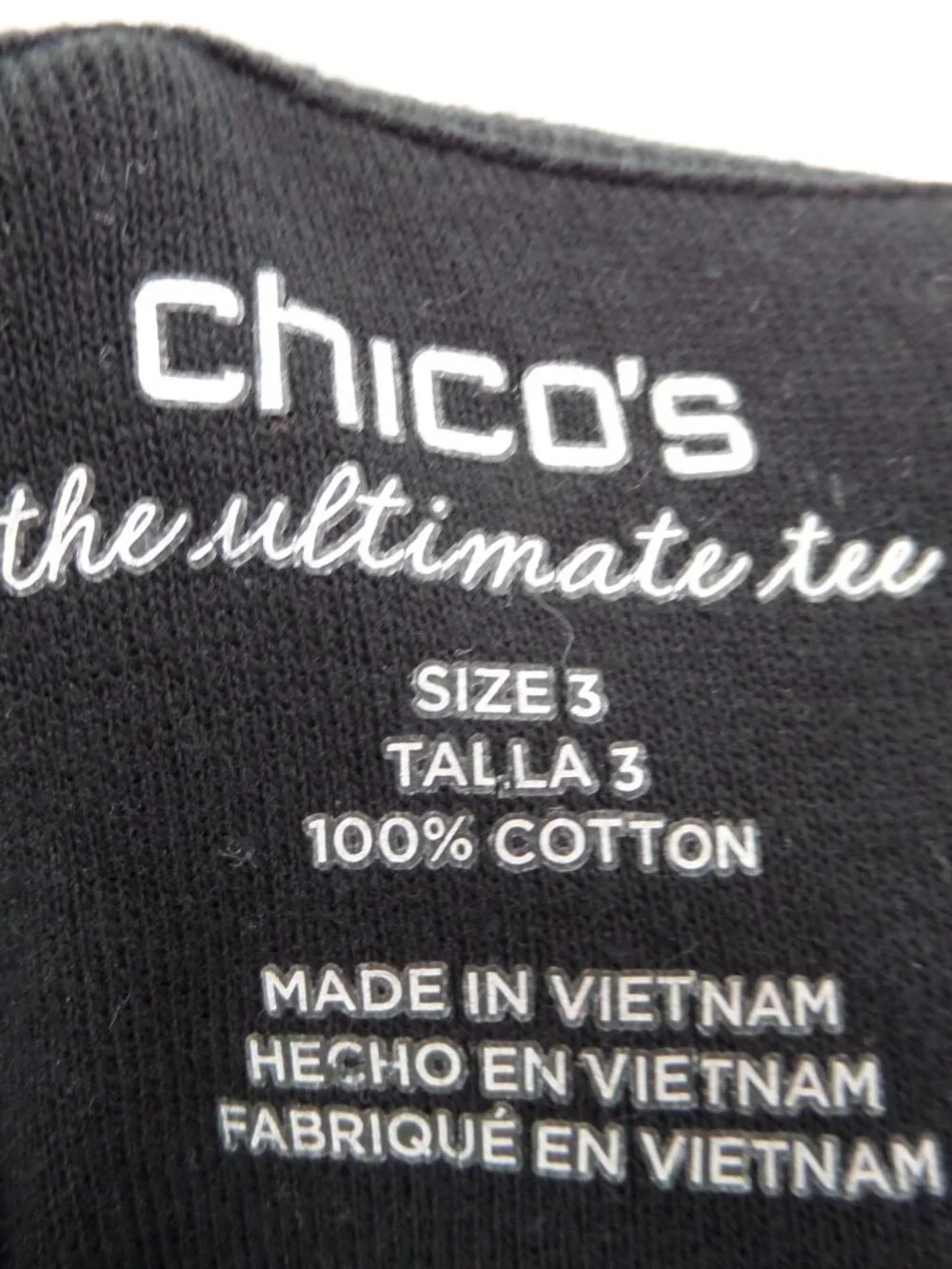 Chico's  Women's Ultimate Tee 3/4 Sleeve Boat Neck Fall Black Top  Size 3 US XL